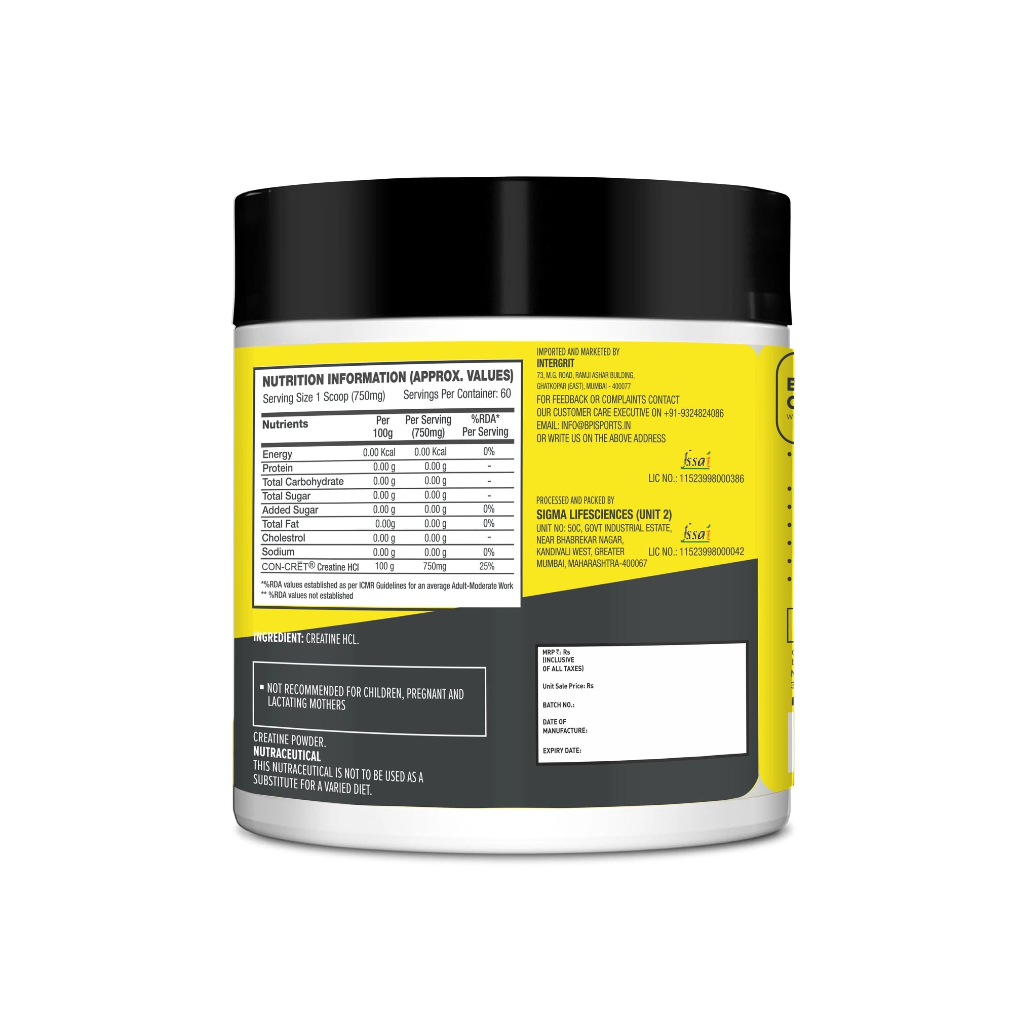 CON-CRET Creatine HCL (60 Servings)